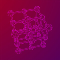 Crystal lattice molecule grid. Sodium chloride rock salt. Wireframe low poly mesh vector illustration.