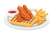karaage chicken on waffle with fries and Mayo isolated vector style