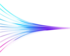 Poster - Abstract background in blue and purple neon glow colors. Vector png blue glowing lines air flow effect. Speed connection background.	
