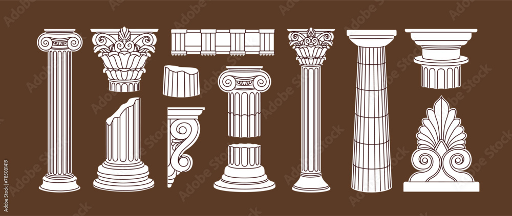 Antique Greek and Roman pillars set. Ancient classic architecture ...