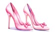 Watercolor illustration of a pair of pink high-heeled shoes