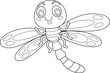 Outlined Cute Dragonfly Insect Cartoon Character Flying. Vector Hand Drawn Illustration Isolated On Transparent Background