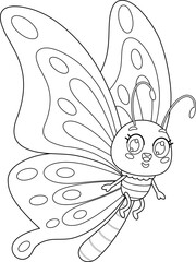 Wall Mural - Outlined Cute Butterfly Cartoon Character. Vector Hand Drawn Illustration Isolated On Transparent Background