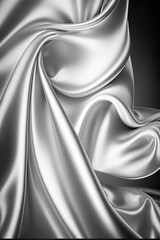 Wall Mural - Silver abstract shiny plastic silk or satin wavy background.