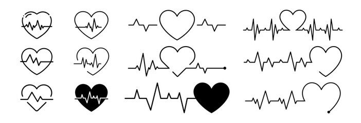 Wall Mural - Heart icon in linear design isolated vector signs. Medicine concept. Heart beat pulse flat icon for medical apps and websites. Symbol cardiogram heart logo in linear style