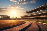 Fototapeta Londyn - Horse racing on the track at sunset, in Shenzhen, China.