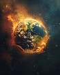 A conceptual illustration of a burning Earth globe