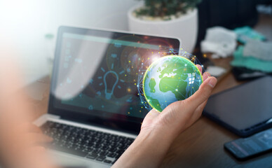 Wall Mural - business holding world to organization sustainable development environmental. business responsible e