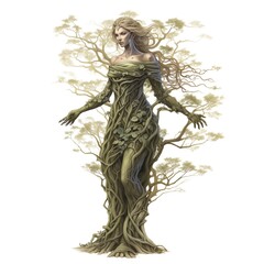 Wall Mural - Illustration of a Dryad on a White Background