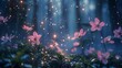 Nocturnal flowers blooming, close-up, low angle, night forest floor, luminescent moon rays 