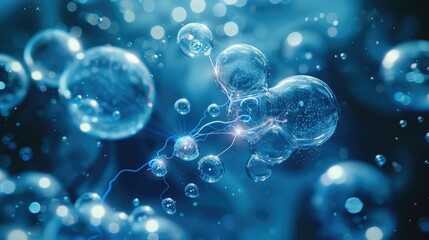 Aufkleber - Thousands fizzy science molecule bubbles with tiny electric lightning in bubbles, warp speed. Generative AI.