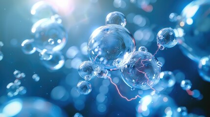Aufkleber - Thousands fizzy science molecule bubbles with tiny electric lightning in bubbles, warp speed. Generative AI.