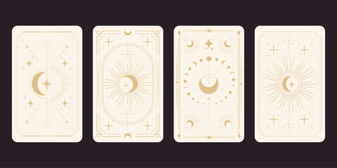 Wall Mural - tarot reverce border card frame gold line border celelstial mystery esoteric decoration with stars a