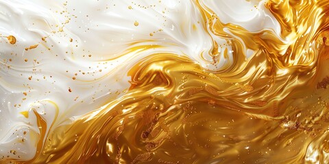 Poster - Abstract painting with white and gold colors
