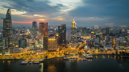 Wall Mural - June 1, 2023: sunset in District 1, Ho Chi Minh City, Vietnam