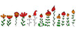 Set of bright flowers in doodle style, hand-drawn flowering plants for making cards, design and creativity