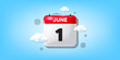 Calendar date of June 3d icon. 1st day of the month icon. Event schedule date. Meeting appointment time. 1st day of June. Calendar month date banner. Day or Monthly page. Vector