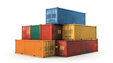 isolated stack of freight containers against a white backdrop