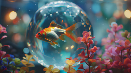 aquarium accessories. ornamental gold fish in a bowl