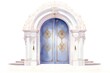 3D render of a classic blue door with golden ornaments