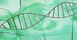 Rotating dna strand over distorting liquid blue background