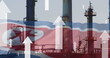 Image of white arrows and flag of north korea over factory