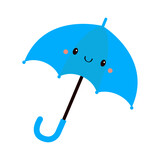 Fototapeta Pokój dzieciecy - Blue umbrella icon. Cute cartoon kawaii funny baby character. Mascot with smiling face head. Childish style. Educational card for kids. Flat design. White background. Isolated. Vector illustration