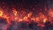 Smoky swirling fire with flying spark particles in hell. Burnt particles modern panoramic nature texture with steam and coal in a firestorm.