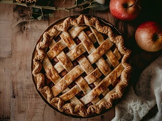 Poster - A mouthwatering view of a freshly baked pie with a perfect lattice crust