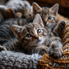 Wall Mural - two kittens are cuddling up together on a blanket