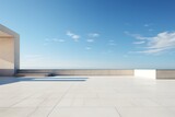 Fototapeta Londyn - empty concrete terrace with sea view and blue sky, 3d rendering