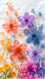 Fototapeta  - Artistic image of ethereal flowers with a translucent x-ray effect, showcasing a blend of warm and cool hues for a delicate visual presentation