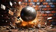 wrecking ball smashing a brick wall