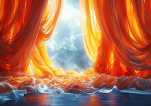 AI Generated Illustration Of Hyperrealistic Orange Silk Curtain Floating In Background