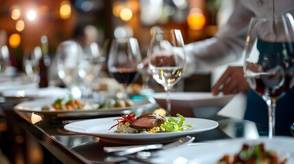 Luxury food service, main course served at a restaurant or formal dinner event in classic English style in the luxurious hotel or country estate,