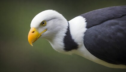 Poster - AI generated illustration of a monochromatic bird perched on green grass