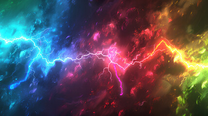 Wall Mural - colored lightning strikes, bright neon rainbow colors
