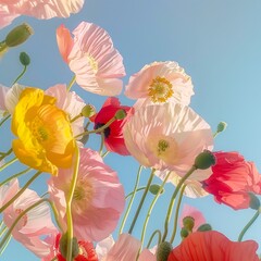 Wall Mural - AI-generated illustration of a Field of poppies against a clear sky background