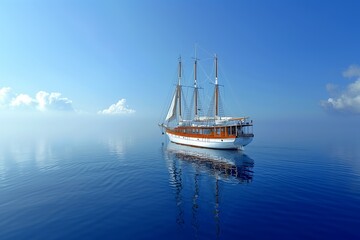 Sticker - a large white ship with white sails floats in the ocean