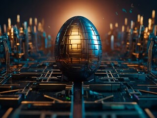 Wall Mural - AI generated illustration of a 3D egg with intersecting lines and points in the center