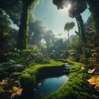 AI generated illustration of a lush tropical garden with abundant plants and flowers
