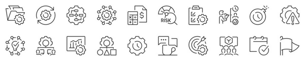 Wall Mural - line icons about project management. thin line icon set. symbol collection in transparent background