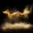 Gold stage background, gold spotlight light effects, dark atmosphere, smoke and mist, simple stage background, stage lighting, spotlights