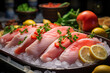 Yellowtail snapper fillet on a fresh fish market