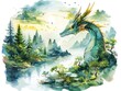A gentle watercolor painting of a mythical creatures summer migration, a journey through fantastical landscapes Isolated on white background clipart  isolated on white background clipart