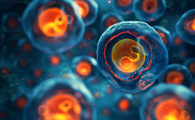 Wall Mural - Microscopic Marvels: Exploring Human Cells and Stem Cells. Human cell or Embryonic stem. Cell Microscope Background.