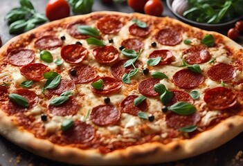 Sticker - AI generated illustration of fresh ingredients for pizza on a wooden table