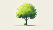 Stylized cartoon tree with vibrant green canopy and slanted trunk on a plain background
