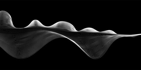 Wall Mural - Abstract vector wavy lines flowing smooth curve black grey gradient isolated on transparent background in concept of technology, science, music, modern wave line arts
