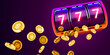 Neon slot machine wins the jackpot. 777 Big win concept. Casino jackpot.